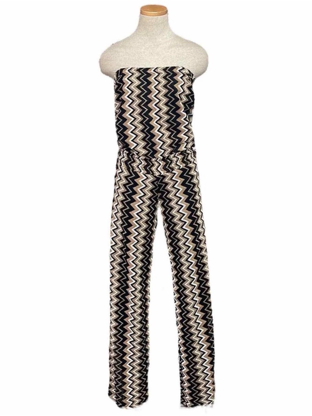 Karina Grimaldi Strapless Missoni Print Zigzag Knit Wide-Leg Jumpsuit NWT